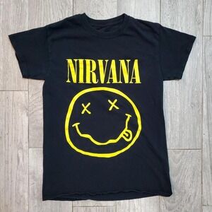 Nirvana Yellow‎ Logo Black T-Shirt Size Small